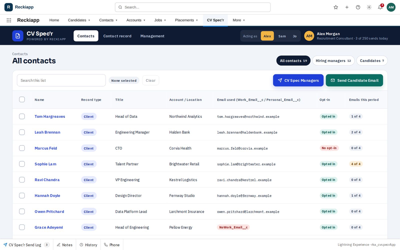 Launch from the Contacts list - opt-in and limits on every row